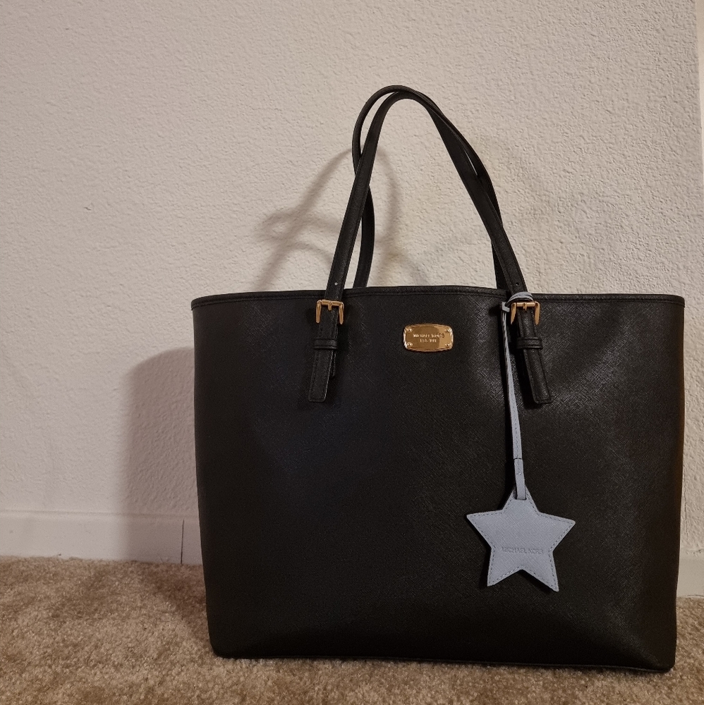 Michael Kors black leather tote bag